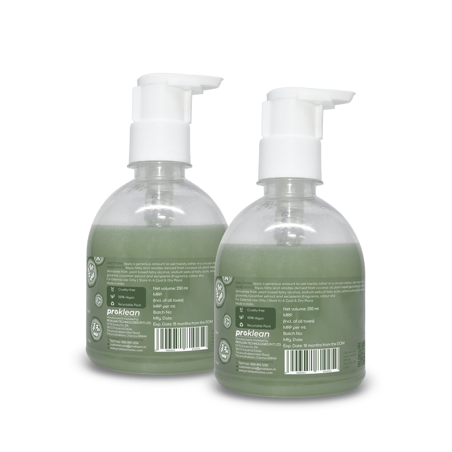 Proklean Biosmic Handwash – Gentle & Effective Cleansing, Removes Dirt & Bacteria Without Drying – Sulphate-Free, Non-Toxic, Bio-Based & Moisturizing, (250ml Pack of 2)